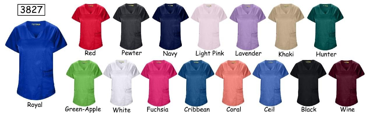 Pepino Uniforms Round Zipper V-Neck Scrub Top