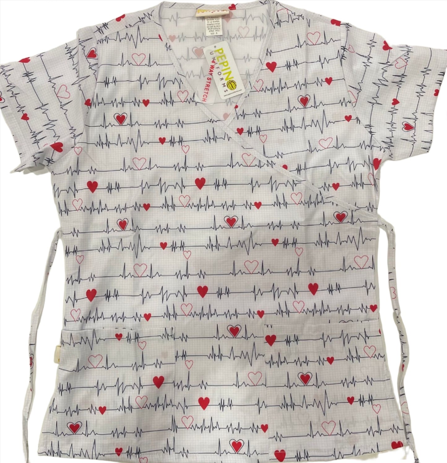 Haut cache-coeur bleu imprimé EKG de Pepino Uniforms