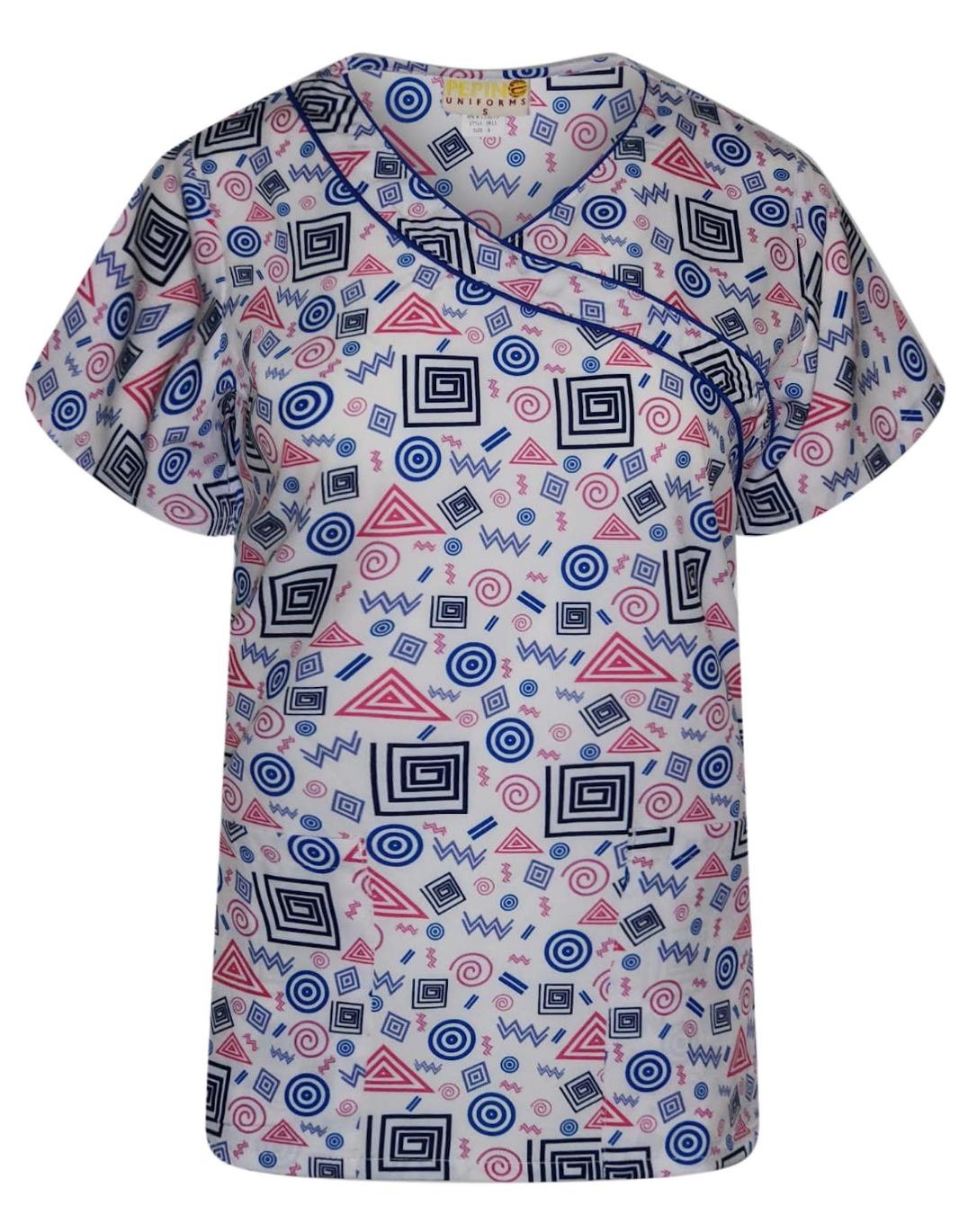 Tunique médicale cache-cœur à imprimé tourbillons royaux Pepino Uniforms