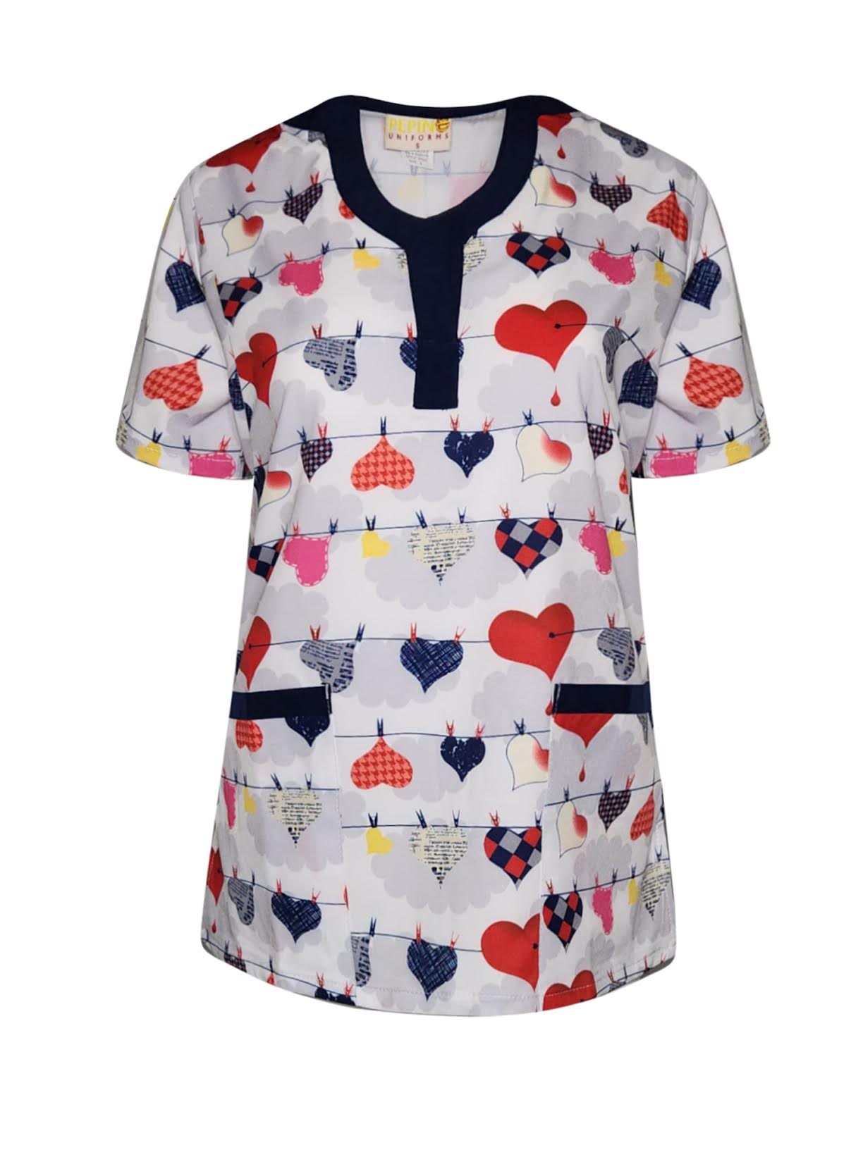 Haut de gommage en U Pepino Uniforms imprimé HeartLine avec liseré marine