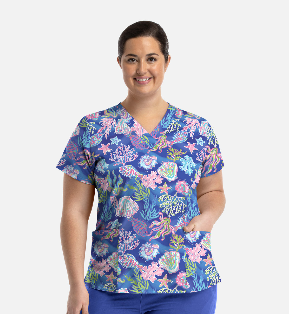 Maevn Prints V-Neck Printed Scrub Top
