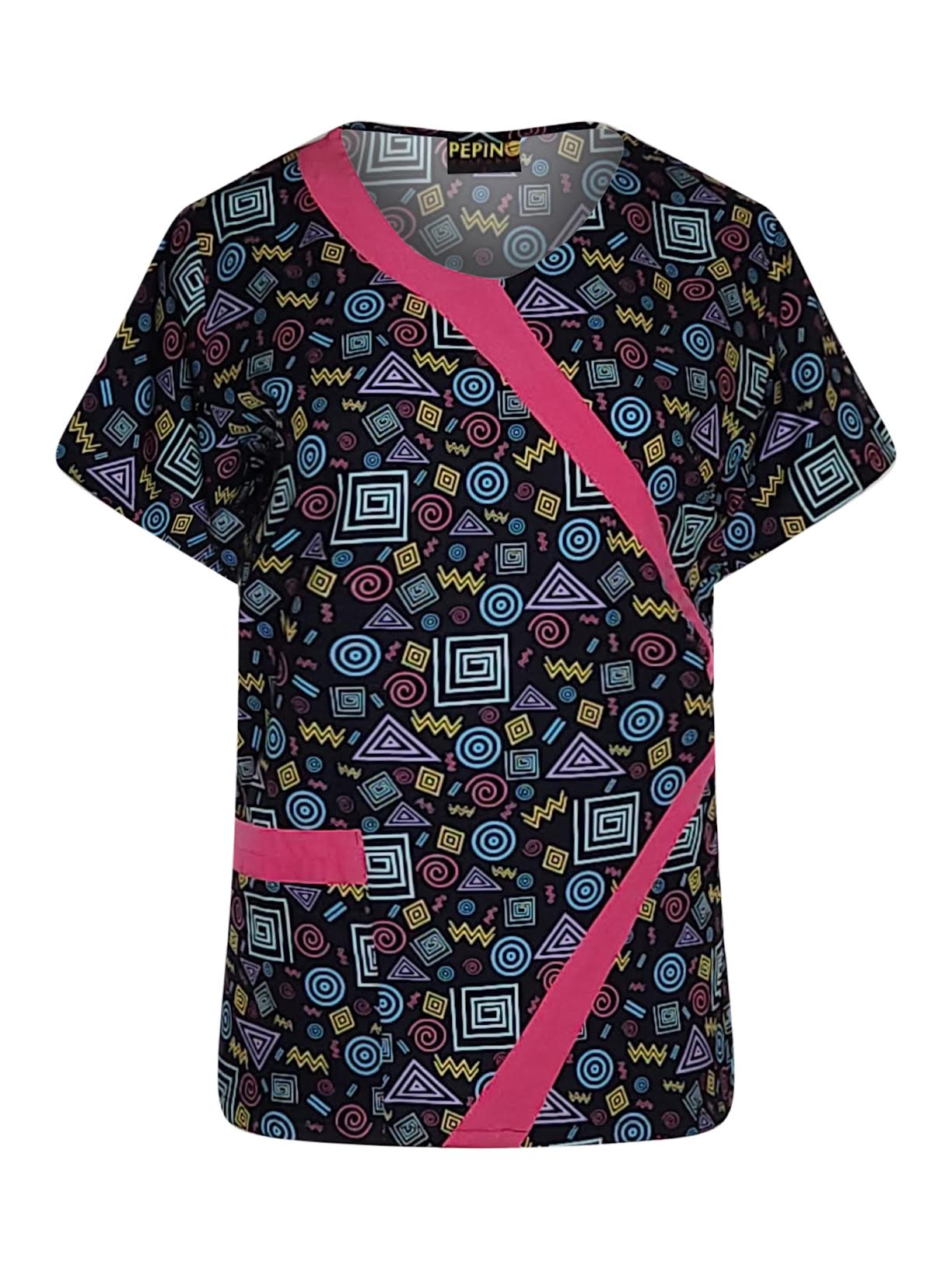 Pepino Uniforms Printed Dark Spirals V-Neck Trim Scrub Top