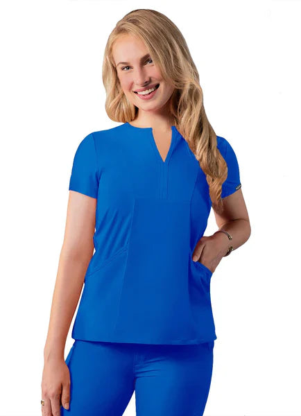 Adar Addition Notched Neck Bib Front Scrub Top