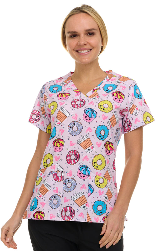 Medichic Kendall Coffee Lover Printed V-Neck Scrub Top