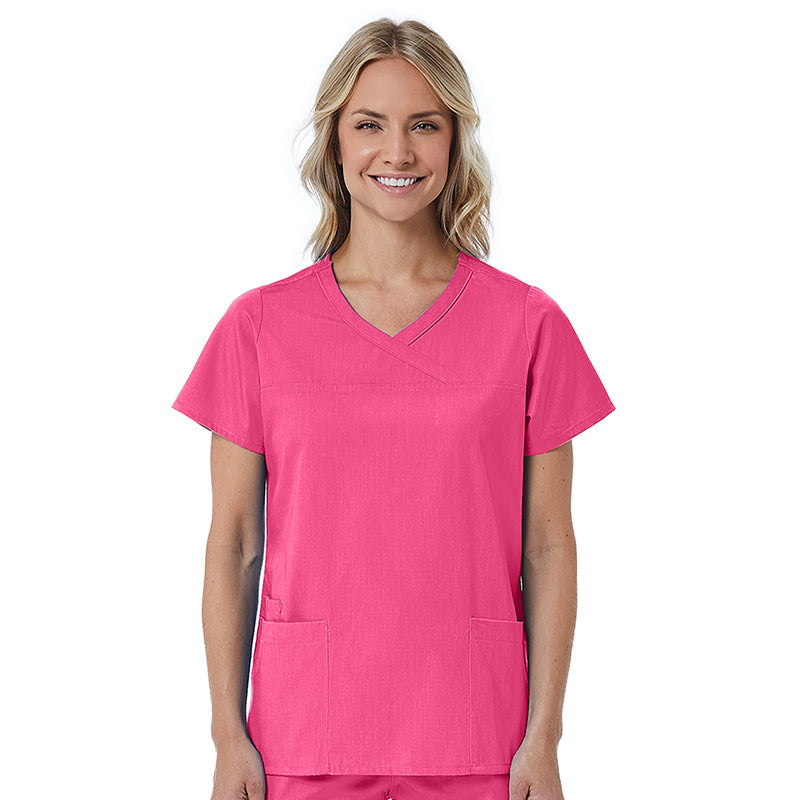 Maevn Red Panda Mock Wrap Scrub Top