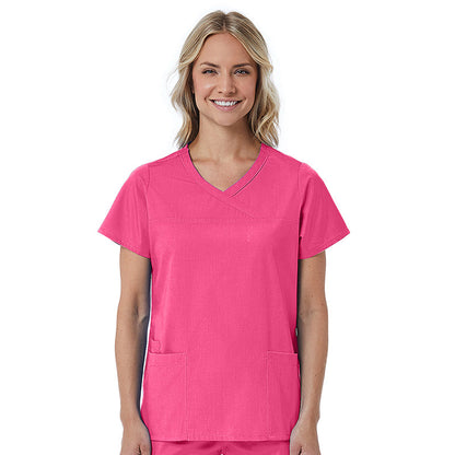 Maevn Red Panda Mock Wrap Scrub Top