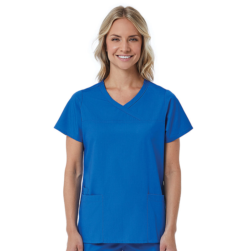 Maevn Red Panda Mock Wrap Scrub Top