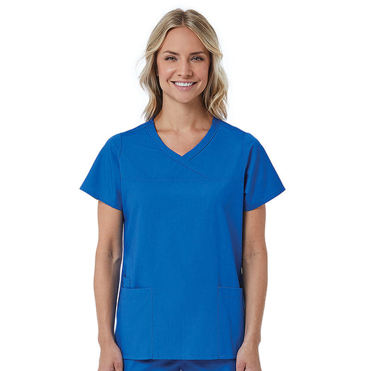 Maevn Red Panda Mock Wrap Scrub Top