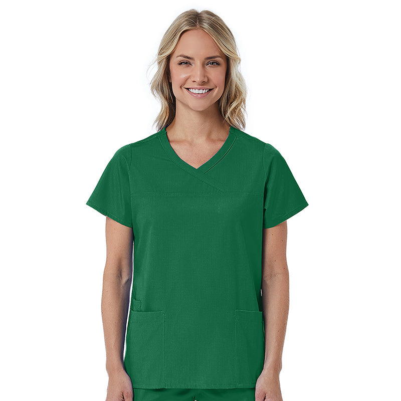 Maevn Red Panda Mock Wrap Scrub Top