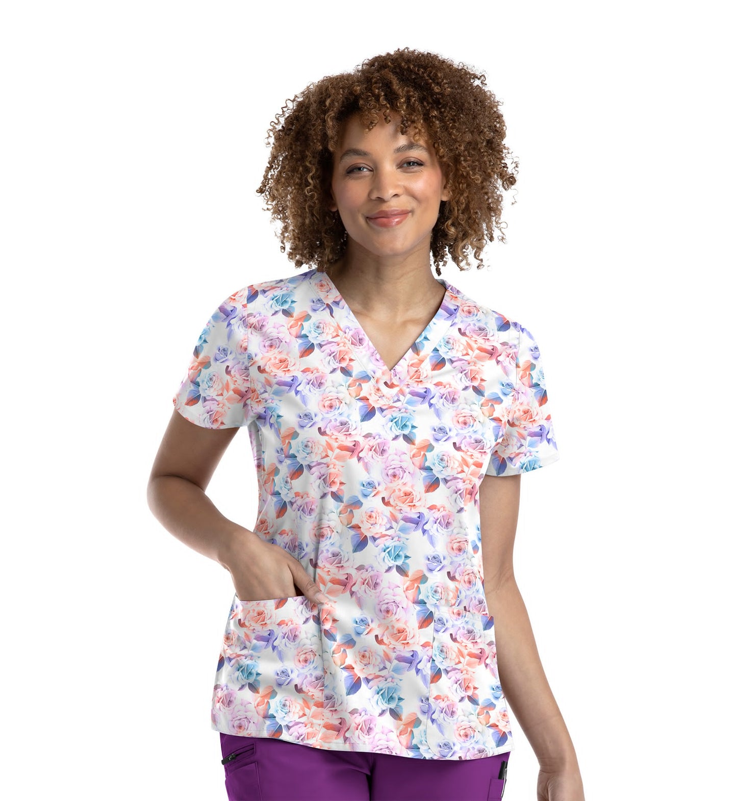 Maevn Prints V-Neck Printed Scrub Top