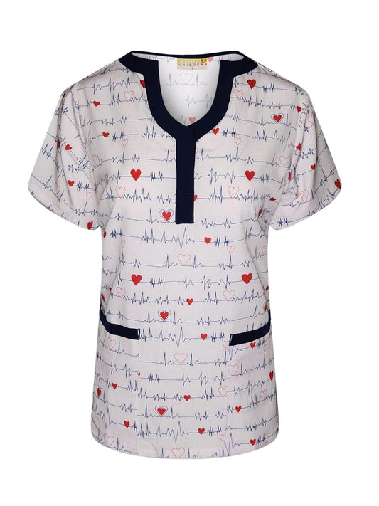 Haut d'uniforme Pepino U-Neck pour homme, imprimé EKG bleu marine