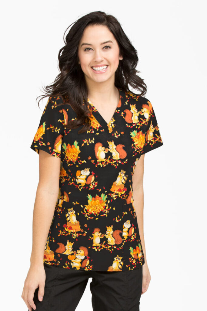 Med Couture Anna Fall Friends Printed Scrub Top