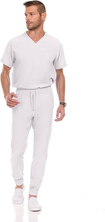 Medichic Mens Stretch Set V-Neck Top Jogger Pants Scrub Set