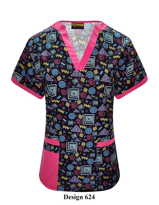 Haut de tunique col en V Pepino Uniforms motifs Spirales sombres