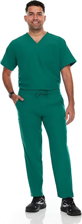 Hey Medical Mens Stretch Set V-Neck Top Straight Leg Pants Scrub Set