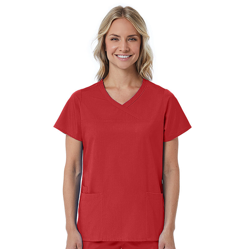 Maevn Red Panda Mock Wrap Scrub Top