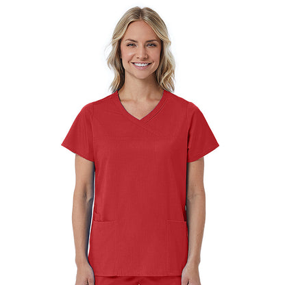Maevn Red Panda Mock Wrap Scrub Top