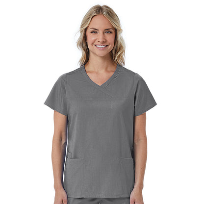 Maevn Red Panda Mock Wrap Scrub Top