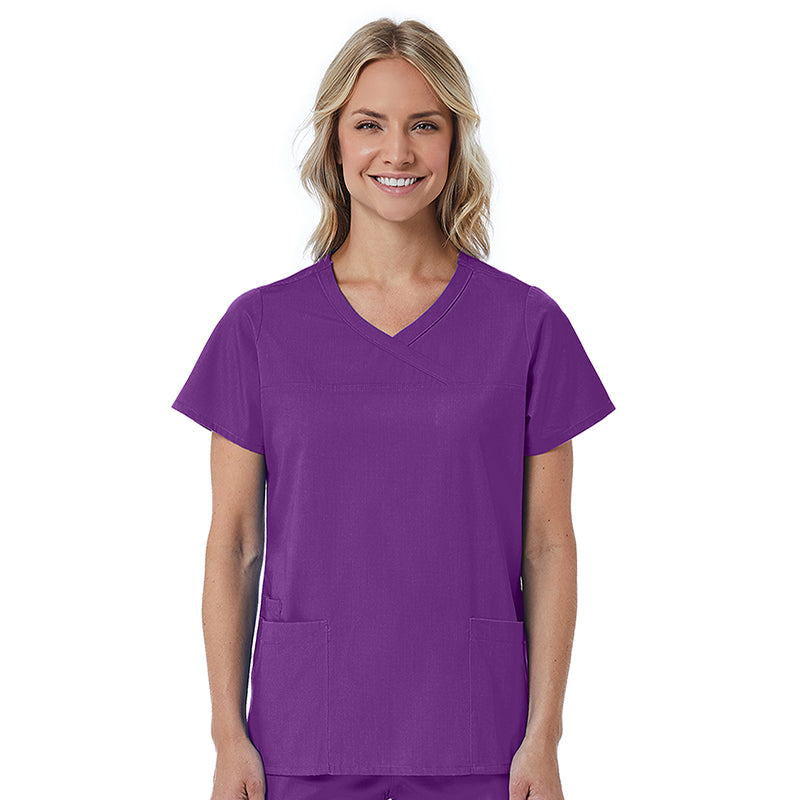 Maevn Red Panda Mock Wrap Scrub Top