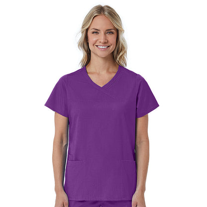 Maevn Red Panda Mock Wrap Scrub Top