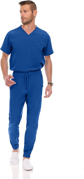 Medichic Mens Stretch Set V-Neck Top Jogger Pants Scrub Set