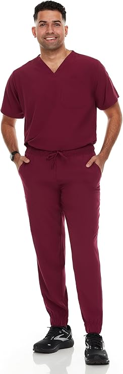 Hey Medical Mens Stretch Set V-Neck Top Jogger Pants Scrub Set