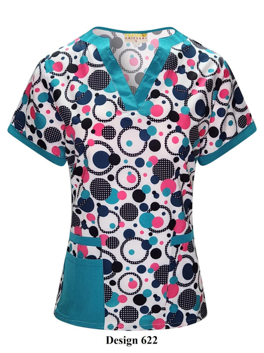Haut de tunique col en V à pois Pepino Uniforms