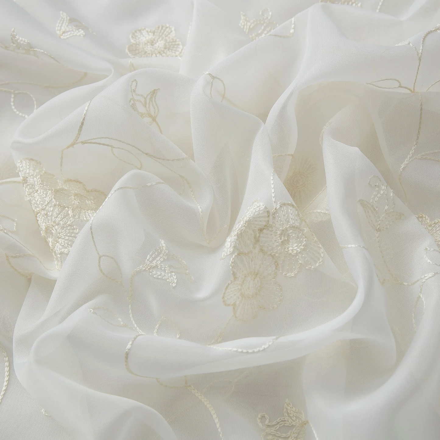 HLC Allegra Floral Embroidered Rod Pocket Sheer Panels Curtain