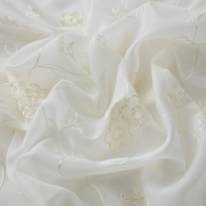 HLC Allegra Floral Embroidered Rod Pocket Sheer Panels Curtain