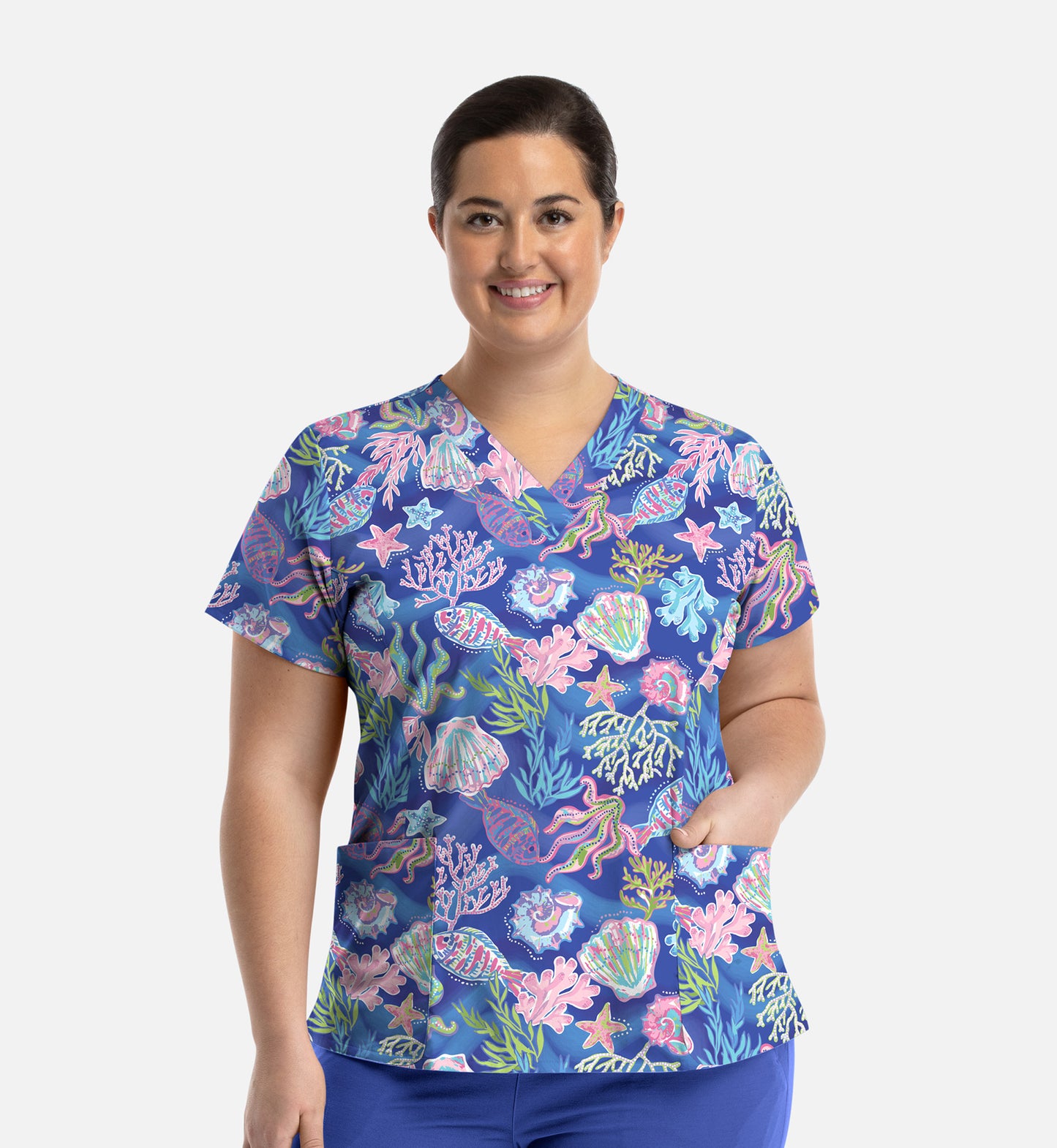 Maevn Prints V-Neck Printed Scrub Top