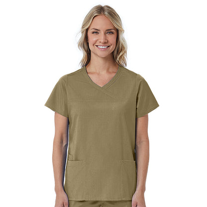 Maevn Red Panda Mock Wrap Scrub Top