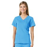 Maevn Fashion Y-Neck Waist Tie Scrub Top