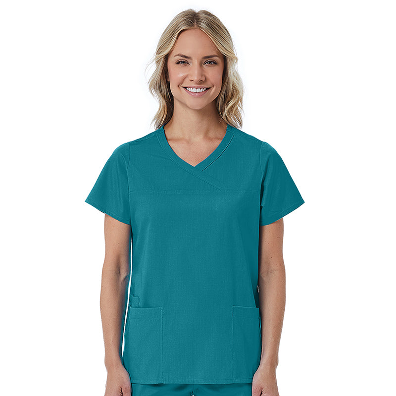 Maevn Red Panda Mock Wrap Scrub Top
