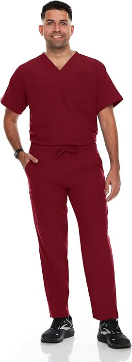 Hey Medical Mens Stretch Set V-Neck Top Straight Leg Pants Scrub Set